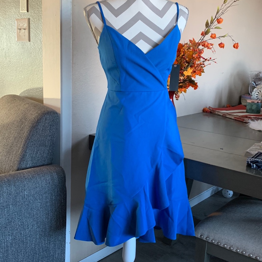 NWT AQUA Blue Tulip-Hem Sleeveless A-Line Dress. XS